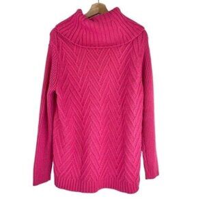 Talbots Chunky Knit Pullover Cowlneck Sweater Hot Pink
